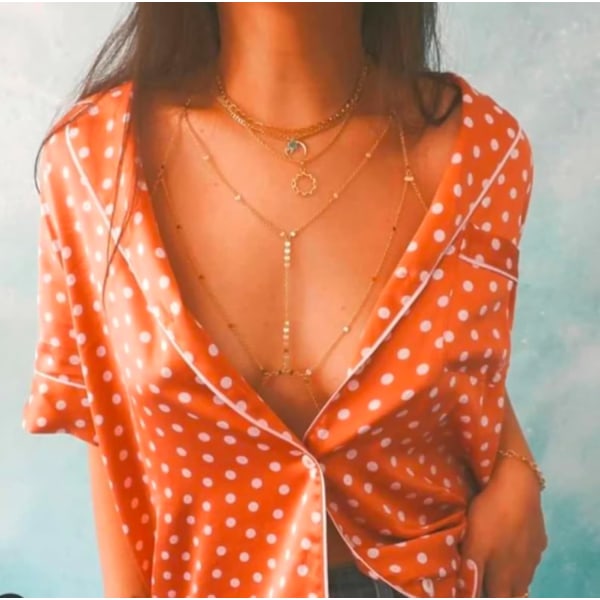 Paljetter BH Body Chain, Tiny Coins T-Row Dainty Chain