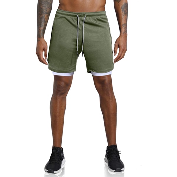 Herr 2 i 1 Träning Löpning Shorts Lättviktsträning Yoga Gym 7\" Shorts med