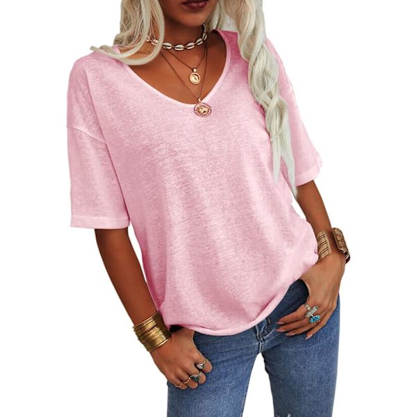 Damtoppar Sommar Mode V-hals Halv ärm Överdimensionerade T-shirts Armbågslängd