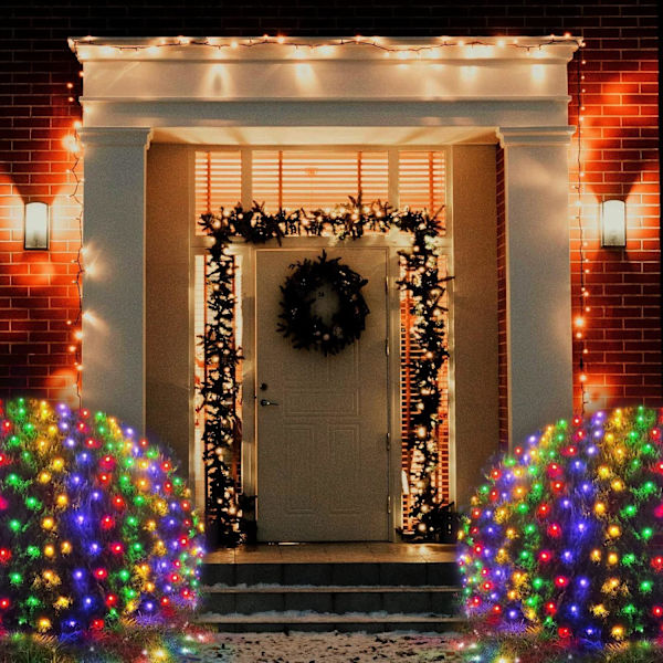Färgglada nätljus utomhus, 300 LED julnätljus, 14,8x4,9ft nätmaskljus för buskar, 8 lägen vattentäta Twinkle String Lights