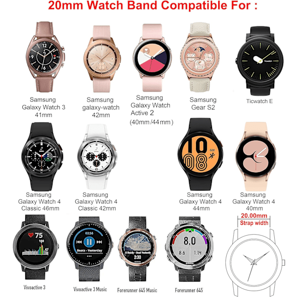 Kompatibel med Galaxy Watch 7 6 5 Band 44mm 40mm/6 Classic Band 43mm 47mm Kvinner 20mm Hurtigutløserband for Galaxy Watch 4 Band Classic 42mm