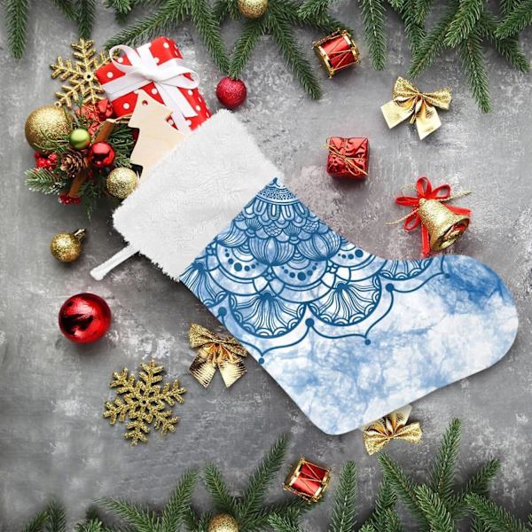 Julklapp, Personliga Julklappsstrumpor 2-pack Bohemisk Blomma Blå Mandala 45,7 cm Julstrumpor Hängande Ornament Eldstad för Träd