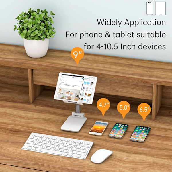 Mobiltelefonholder, justerbar vinkel og højde, telefonholder til skrivebord, foldbar aluminiums telefonholder til skrivebord, tablet-holder kompatibel med mobiltelefon/tablet