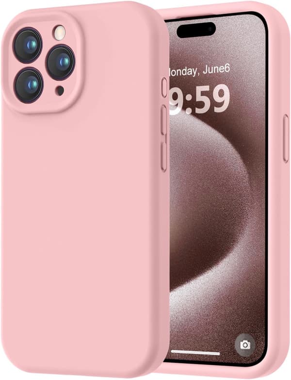 Premium silikonecover til iPhone 15 Pro Max med mikrofiberfor, stødsikkert - Sand