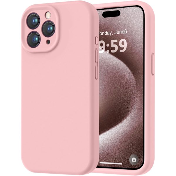 Premium silikonskal för iPhone 15 Pro med mikrofiberfoder, stötsäkert - Rosa