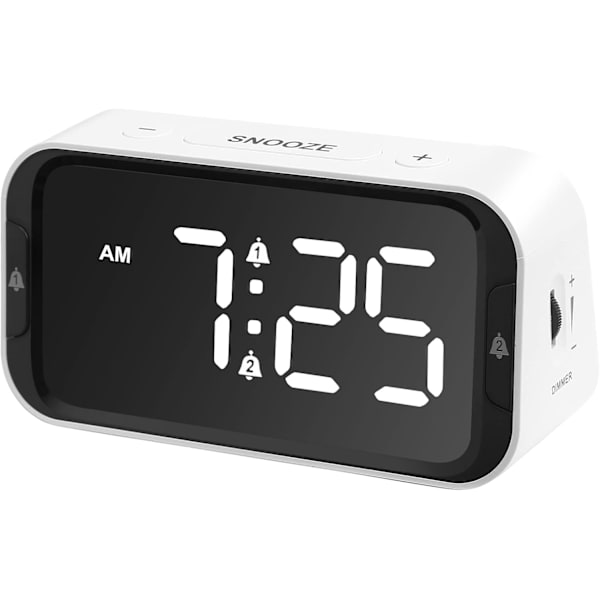 LED Digital Väggklocka för Sovrum Dubbel med Snooze för Tung Sovande Vuxna Barn med USB-port för Laddning 10~100dB Justerbar Volym Vit