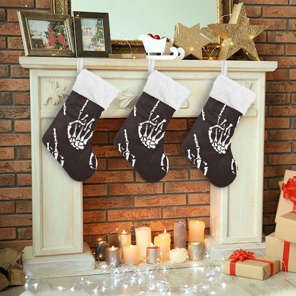 Julklapp, Personliga Julklappsstrumpor 2-pack Skelett Hand Skalle Svart 18 tum Julstrumpor Hängande Ornament Kamin för Träd