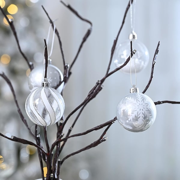 Fryst vinter, silver och vit, splittersäkra julgranskulor - set om 9