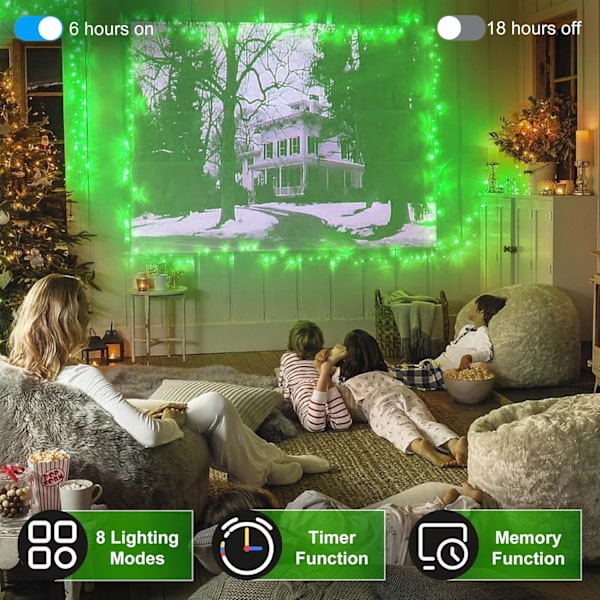 2-pack totalt 200 fot 600 LED julgransljus, fe-trädlampor inomhus utomhus anslutningsbara, 8 lägen och timer LED-slingor för sovrum,