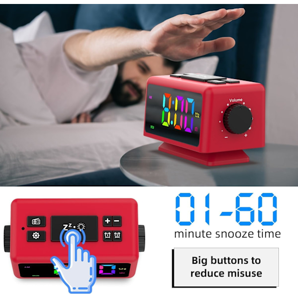 Digitalt vækkeur med 11 dynamisk RGB-display, FM-radiovækkeur med 2 USB-porte, søvnlydmaskiner med timer, 000 % lysdæmper, dobbelt rød