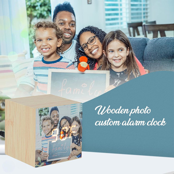 Tilpasset foto LED digitalt vækkeur graveret billede træ vækkeur display fugtighed og temperatur moderne indretning til soveværelse hjemmekontor