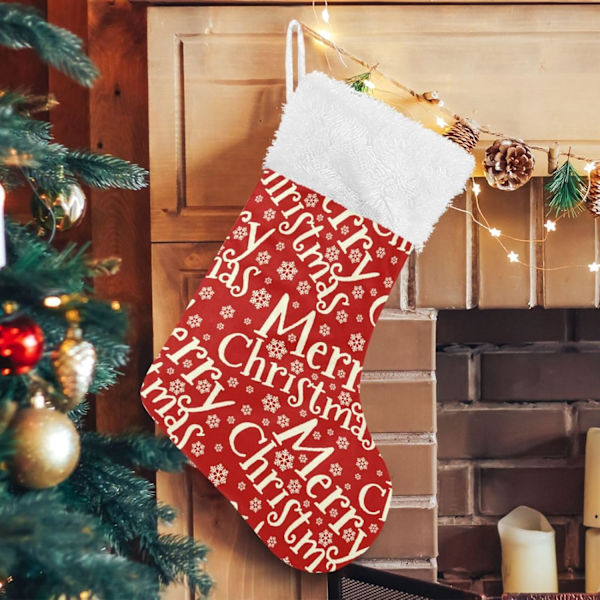 Julklapp, Personliga Julklappsstrumpor 2-pack Glad Jul Text Snöflinga 45,7 cm Julstrumpor Hängande Ornament Eldstad