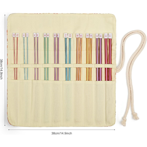 Stickningsnålsfodral (Canvas) - Organizer med 20 fack för nålar och krokar