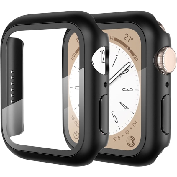 2-pak Etui Designet til Apple Watch Series 8 / Series 7 (45 mm) Slankt Etui m/Indbygget Skærmbeskytter af Hærdet Glas - Sort