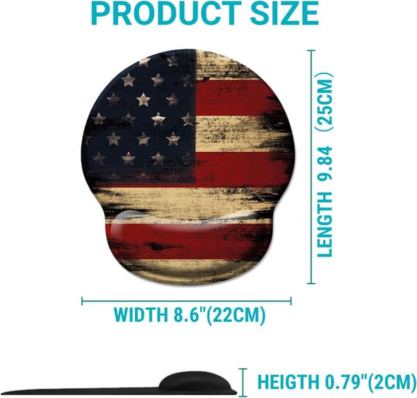 Ergonomisk musemåtte med håndledsstøtte, amerikansk flag gel musemåtter håndledsstøtte, computermusemåtte med skridsikker PU-base, komfortabel musemåtte til