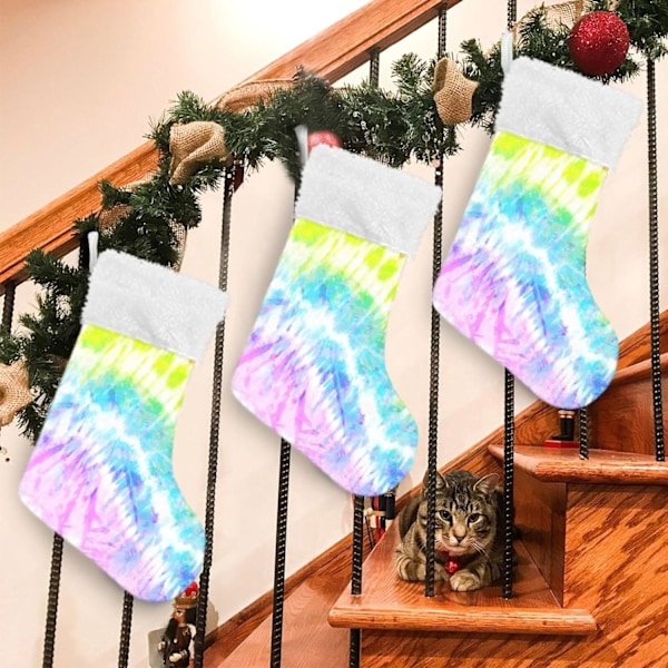 Julklapp, personliga julklappsstrumpor 2-pack Twistad Regnbåge Tie Dye 45,7 cm Julstrumpor Hängande Ornament Eldstad för Träddekoration