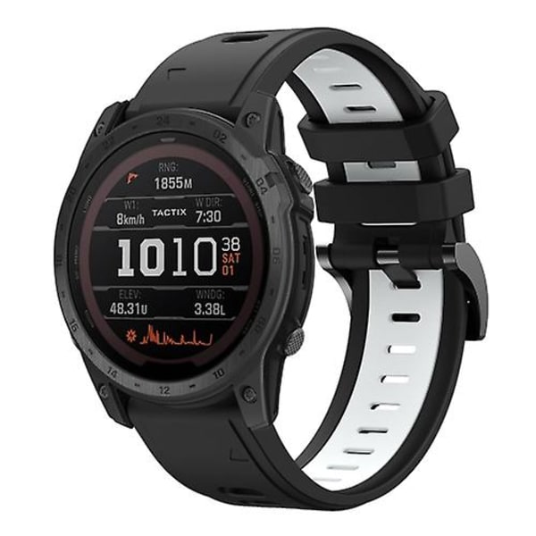 For Garmin Tactix 7 / 7pro 26mm To-farget Sports Silikonklokkebånd QCU Black-White