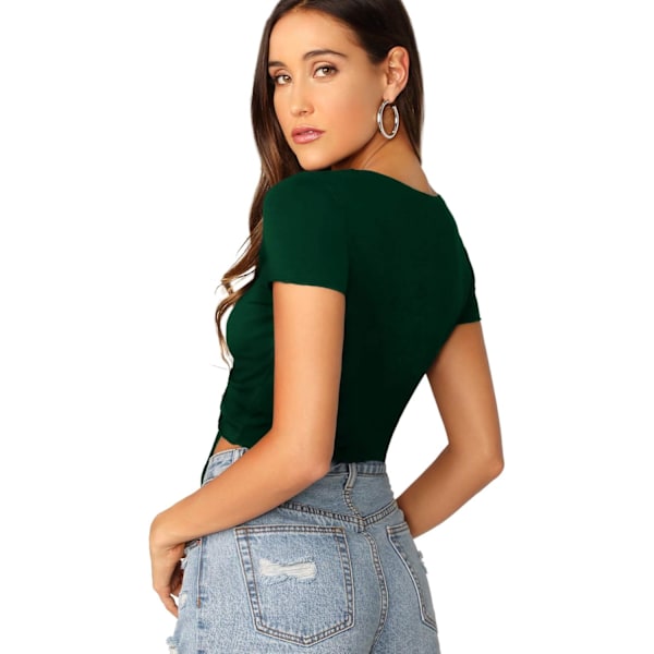 Kvinners Ruched Snøring foran V-hals Crop Tee Top