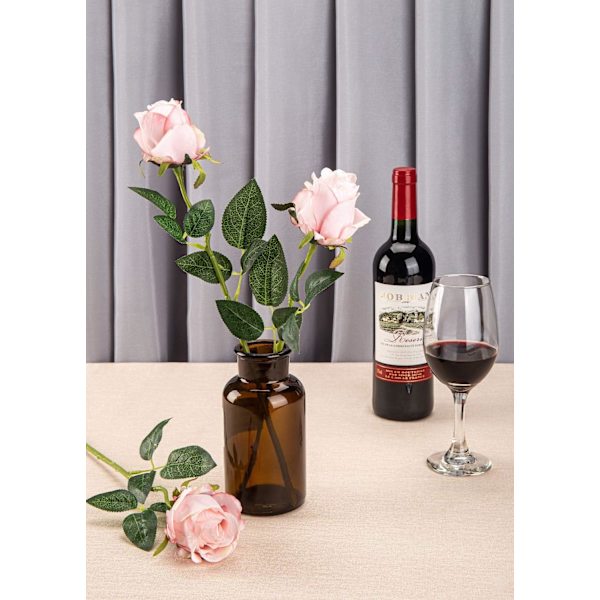 Kunstige roseblomster lang stilk - Pakke med 10, lys rosa