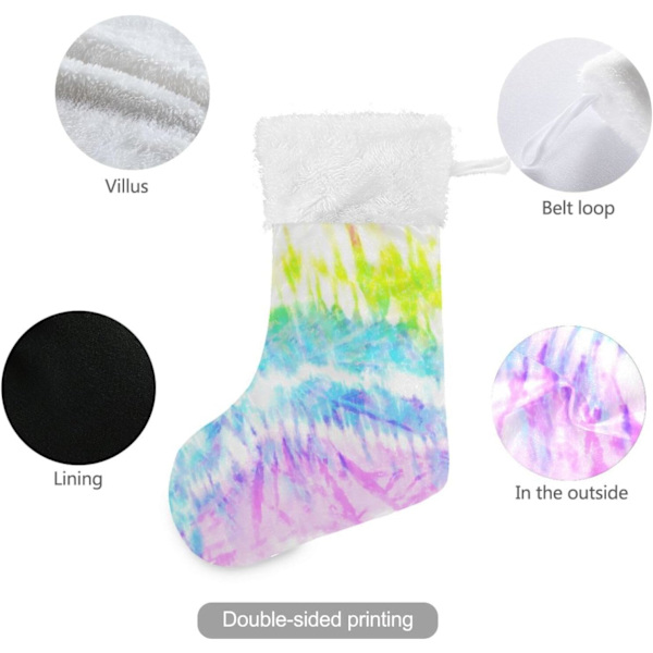 Julklapp, personliga julklappsstrumpor 2-pack Twistad Regnbåge Tie Dye 45,7 cm Julstrumpor Hängande Ornament Eldstad för Träddekoration
