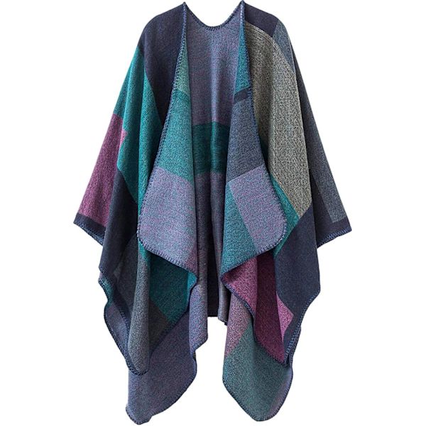 Ternet poncho sweater med åben front, kappefrakke og tæppe sjal til kvinder