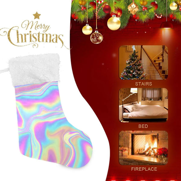 Julklapp, Personliga Julklappsstrumpor 2-pack Holografisk Regnbåge Tie Dye Swirl Färggradient 45,7 cm Julstrumpor Hängande