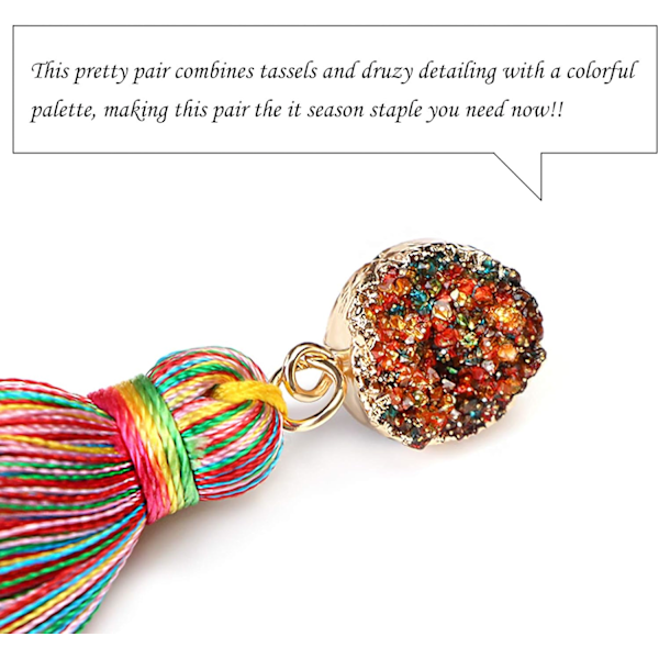 Färgglada flerskiktade tofspendientes bohemiska flerskiktade tofspendientes druzy stud dangle drop
