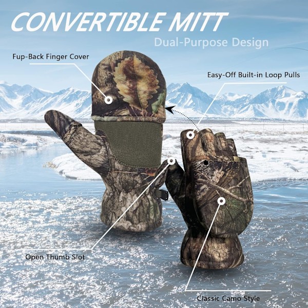 Kamouflage jakthanskar Pro Anti-Slip Vindtät Camo Konvertibel Handske Flip