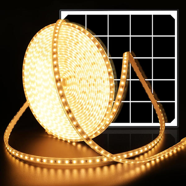 Solcelled LED-stripelys, 32,8 fot 6000 mAh stor kapasitet solcellekjedelys for utendørs, IP68 vanntett soltau med fjernkontroll for varmt
