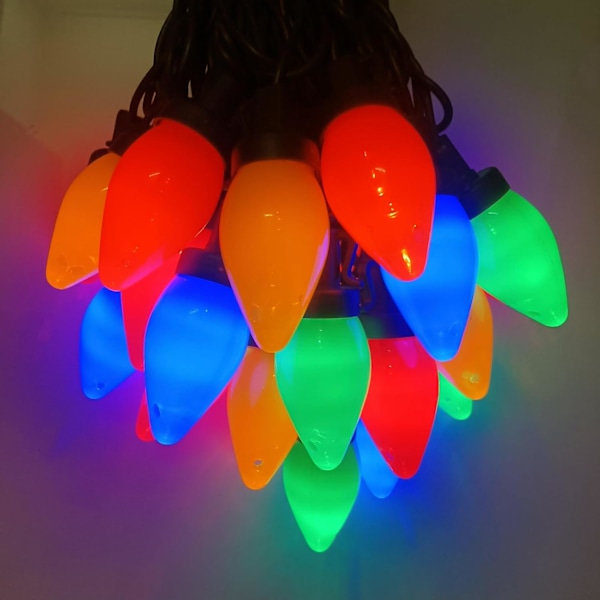 25 fot julbelysning utomhus, C7 LED-julbelysning med 25 krossäkra färgade glödlampor, plug in vattentät vintage julbelysning för