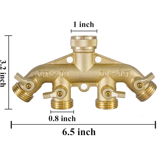 4-vägs mässingslangdelare, massiv mässingslangkoppling 3/4\"