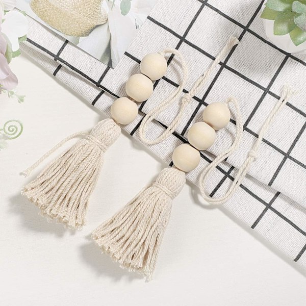4 st Tofs Träpärlor Ornament Natural Cotton Line Dekor Tofs