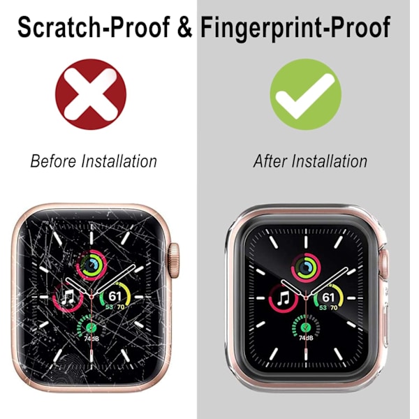 [2-pak] Skærmbeskyttelsesetui til Apple Watch 44 mm, fuldt beskyttende HD ultratyndt cover kompatibelt med iWatch Series 4 Series 5 Series 6 SE Bumper