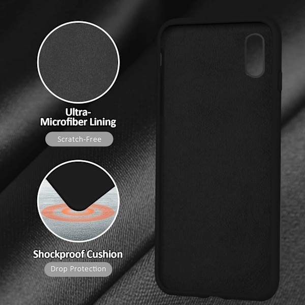 Yhteensopiva iPhone Xs Max -kuoren kanssa, pehmeä nestemäinen silikoni, koko runko mikrokuituvuorella, musta Musta