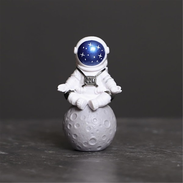 Blå og hvite astronautstatuer, sett med 4 - rommann-skulpturfigurer for barnerom
