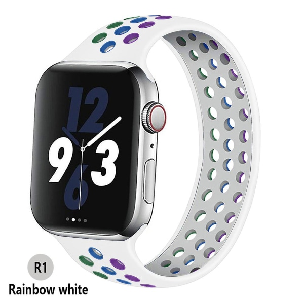 Solo Loop-rem för Apple Watch Band 44mm 40mm 38mm 42mm Andas Silikon Elastiskt bälte Armband Band Iwatch Series 3 4 5 Se 6 rainbow white 42mm or 44mmXS