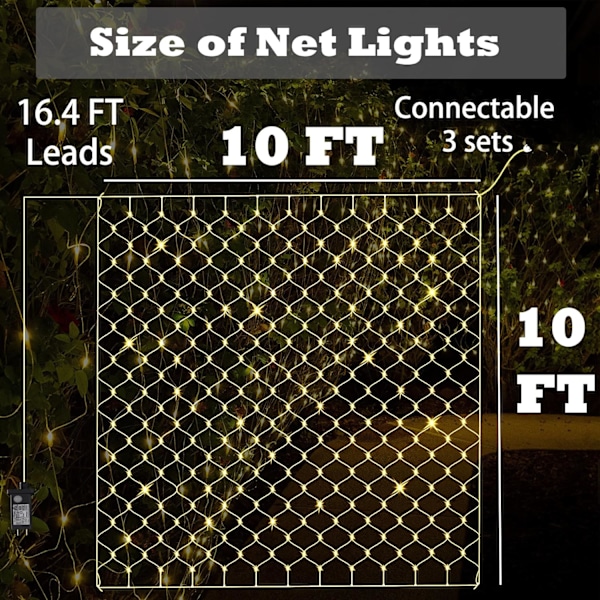 Nätljus utomhus, 480 LED paviljongnätljus, 10×10 FT anslutningsbara ljusslingor med 8 belysningslägen, LED-nätljus för buskar, trädgård, 10×10