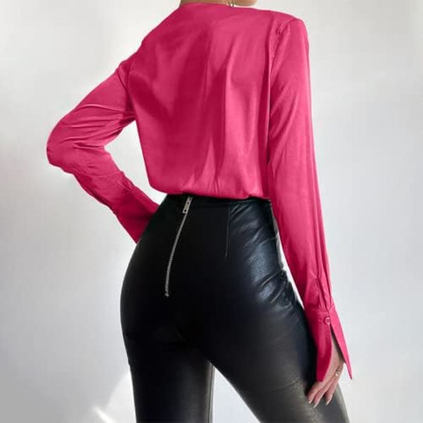 Kvinnor långärmad satin body elegant sexig djup V-ringad wrap korsett trikå