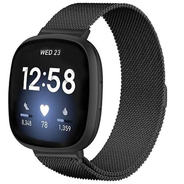 Til Fitbit Versa 4 / Versa 3 20mm Milanese Magnetisk Metal Split Spænde Urrem EUW Black