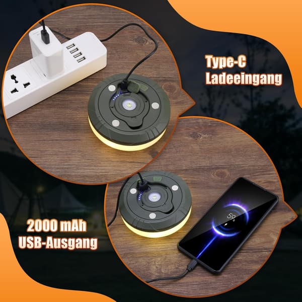 WXSP 20m Solcelle Campinglys - Multifunksjonell LED-lampe - Slitesterk og Vanntett - Med Fjernkontroll - USB-ladefunksjon - Egnet for