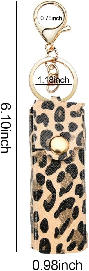 JamY Home Læbestift Gloss Etui Nøglering Chapstick Nøglering Holder til Kvinder Læbestift Organizer til Pung Leopard