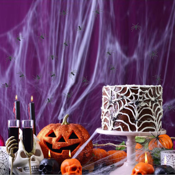 Svart plastspindel Halloween-dekorasjon (30 stk)