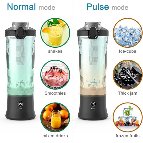 Portabel Blender, Personlig Blender för Milkshakes och Smoothies med 6 Blad Mini Blender 590 ml för Kök, Hem, Resor
