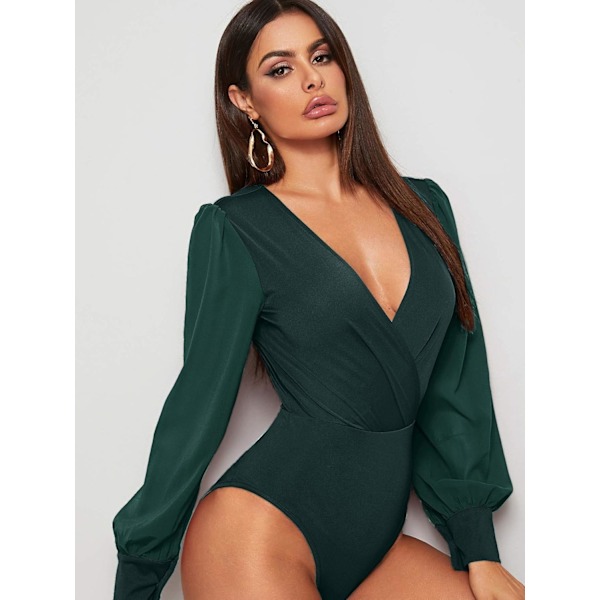 Kvinners V-hals Surplice Front Lykt Lang Arm Body
