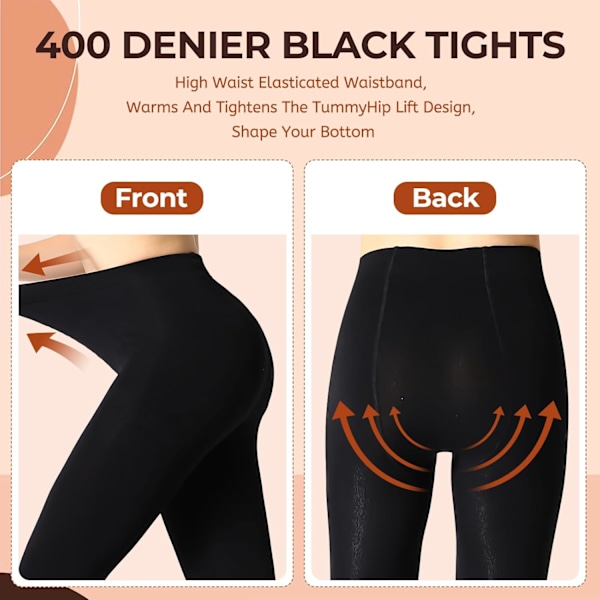 Varma fleecefodrade 400 Denier svarta tights-XL 85-100kg