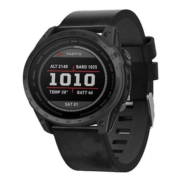 For Garmin Tactix 7 26mm Læder Stål Spænde Urrem LBC Black