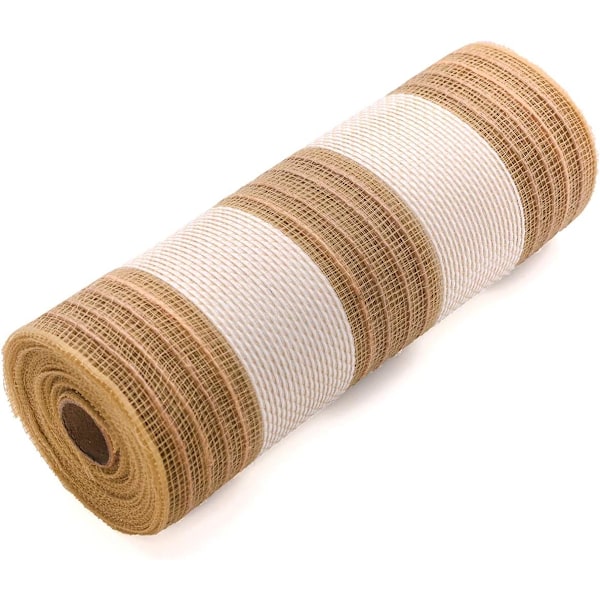 10 tum x 30 fot poly dekorationsnätband jute/vit randig dekornät