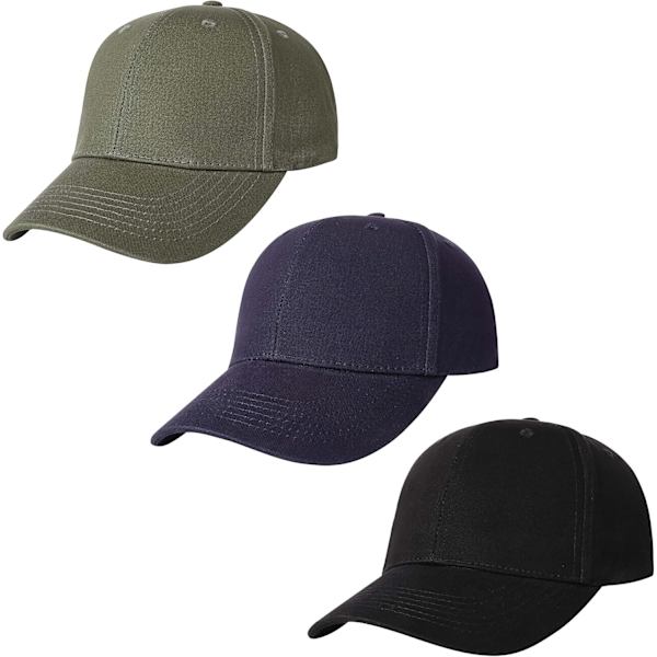3-pack enfärgade bomulls kepsar med rem baktill, justerbara, one size fits most