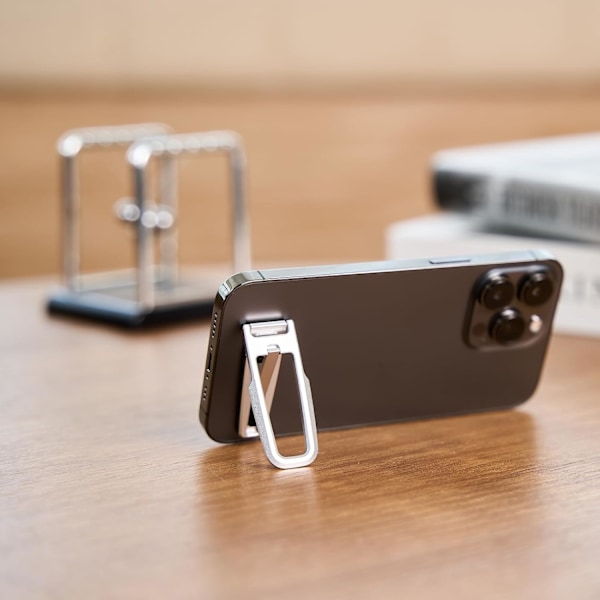 Ultratynd Telefonholder med Støttefod, Foldbar & Justerbar Mini Mobiltelefonholder, tablet stander, Usynlig Holder til Bagsiden af Telefonen, Multi-Vinkel Mobiltelefon Metal