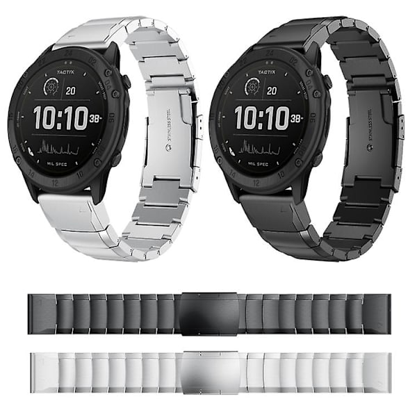For Garmin Tactix Delta 26mm Skildpadde Skal Rustfrit Stål Urrem UID Sliver